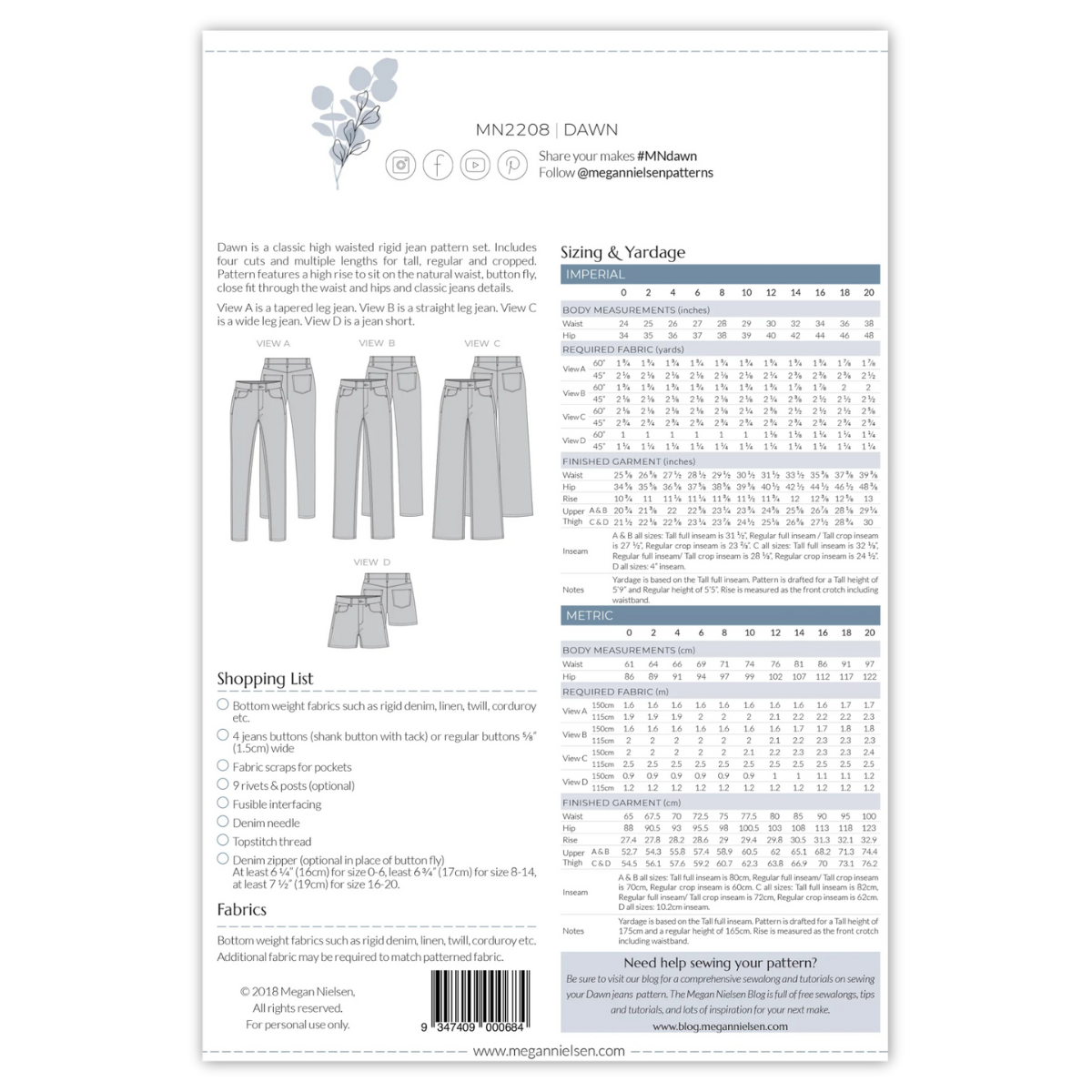 Megan Nielsen Patterns - Dawn Jeans