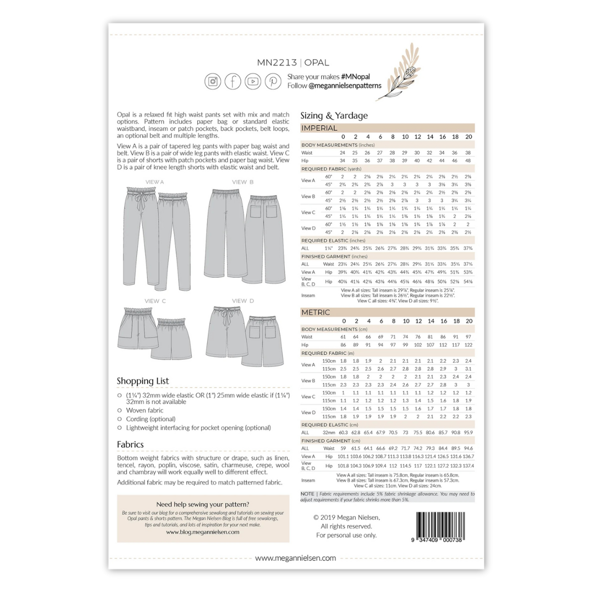 Megan Nielsen Patterns - Opal Pants & Shorts