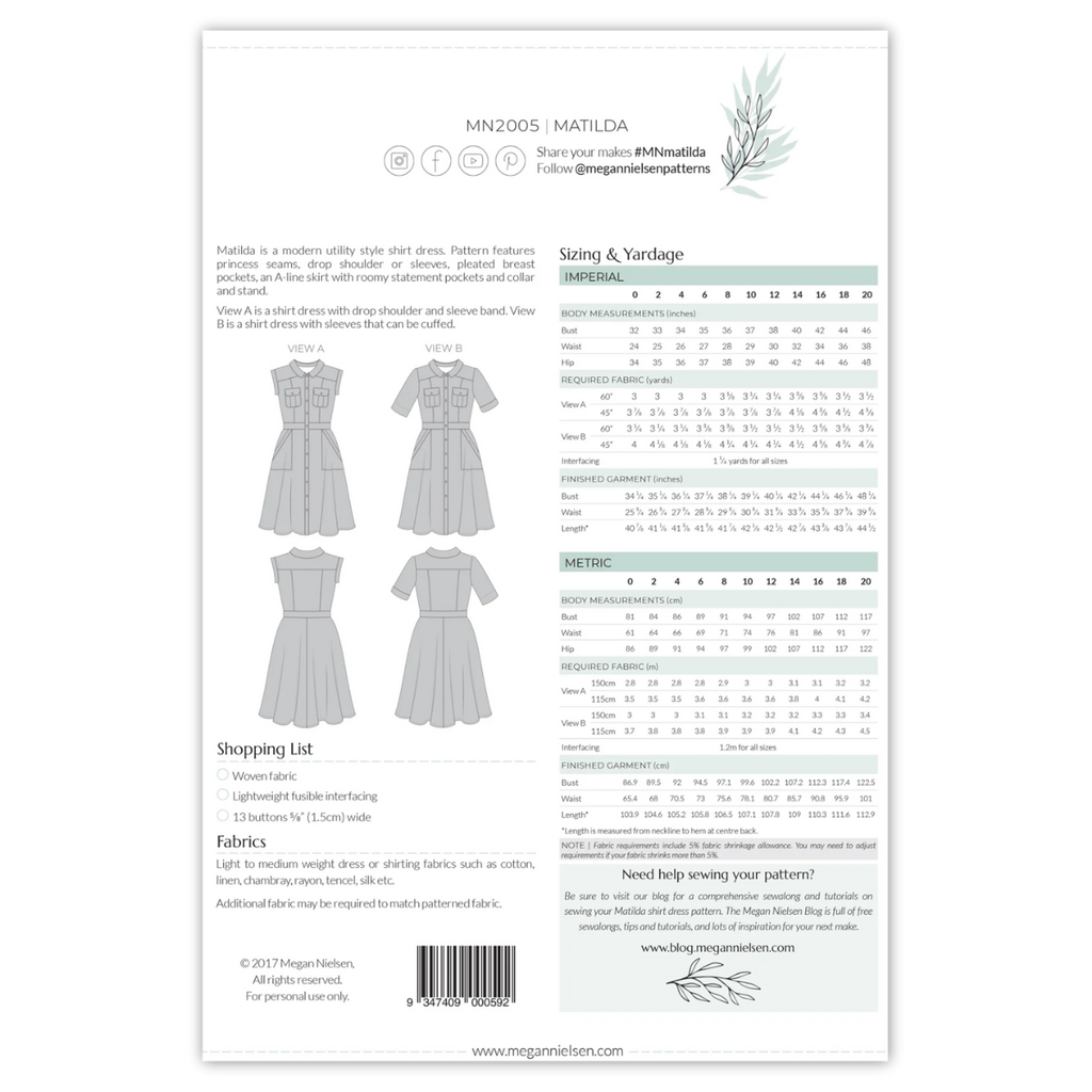 Megan Nielsen Patterns - Matilda Shirt Dress