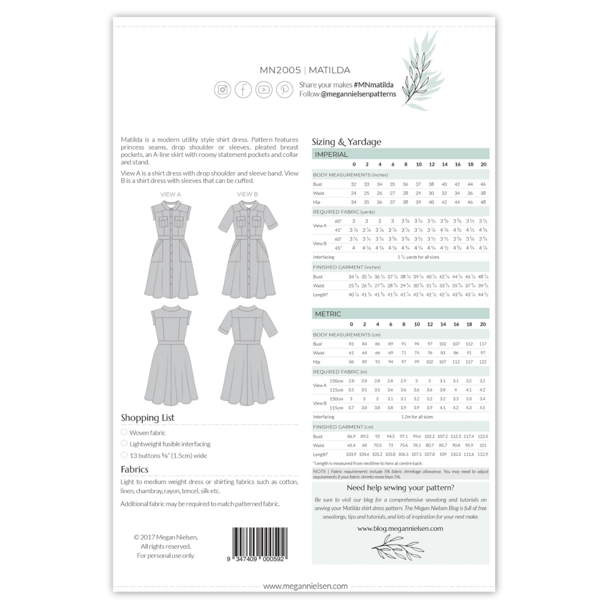 Megan Nielsen Patterns - Matilda Shirt Dress
