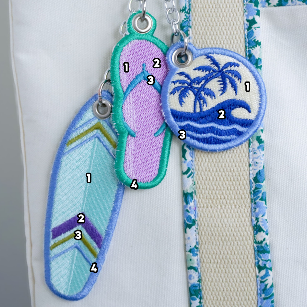 machine embroidery: coastal bag charms