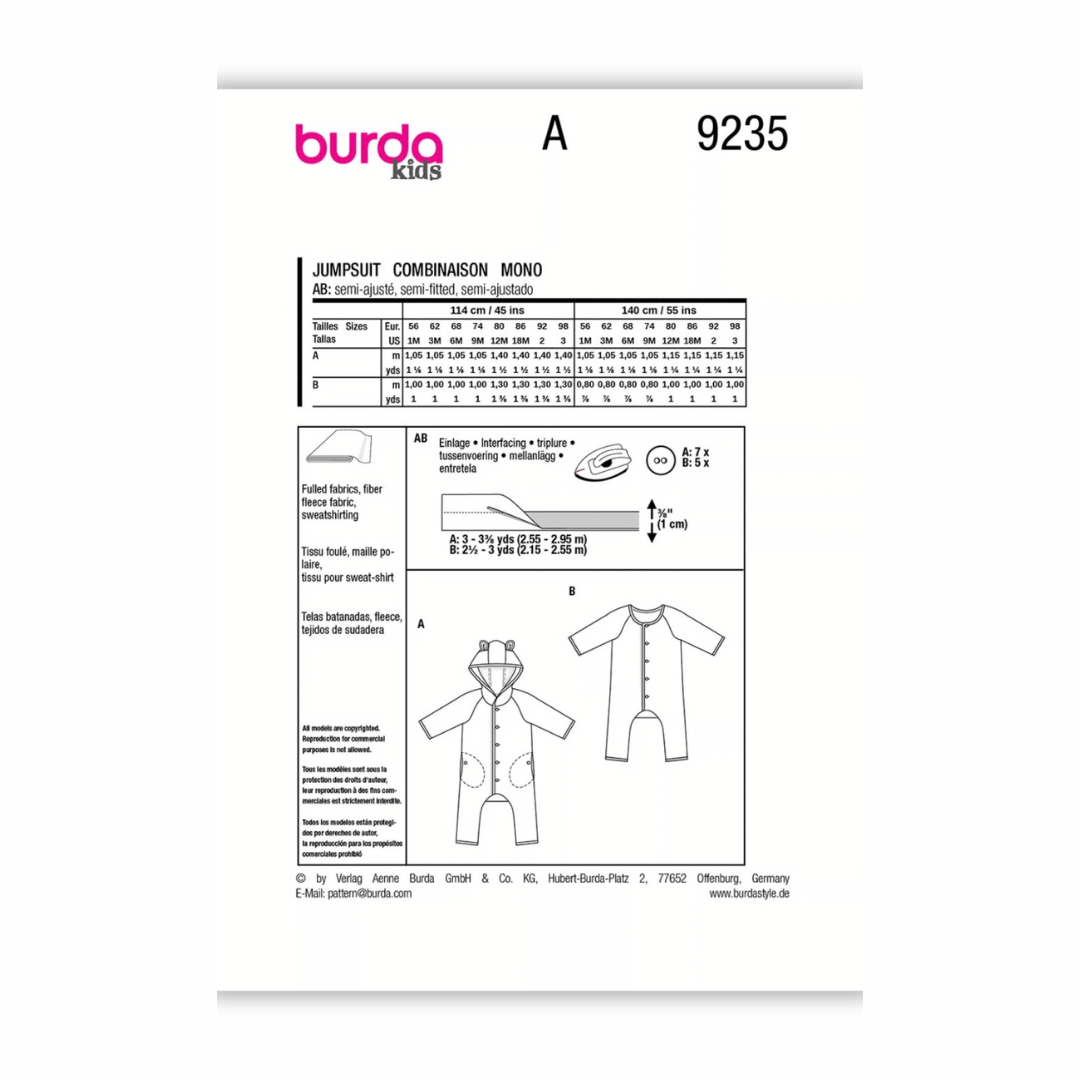 Burda Style - Baby Romper Jumpsuit - #9235