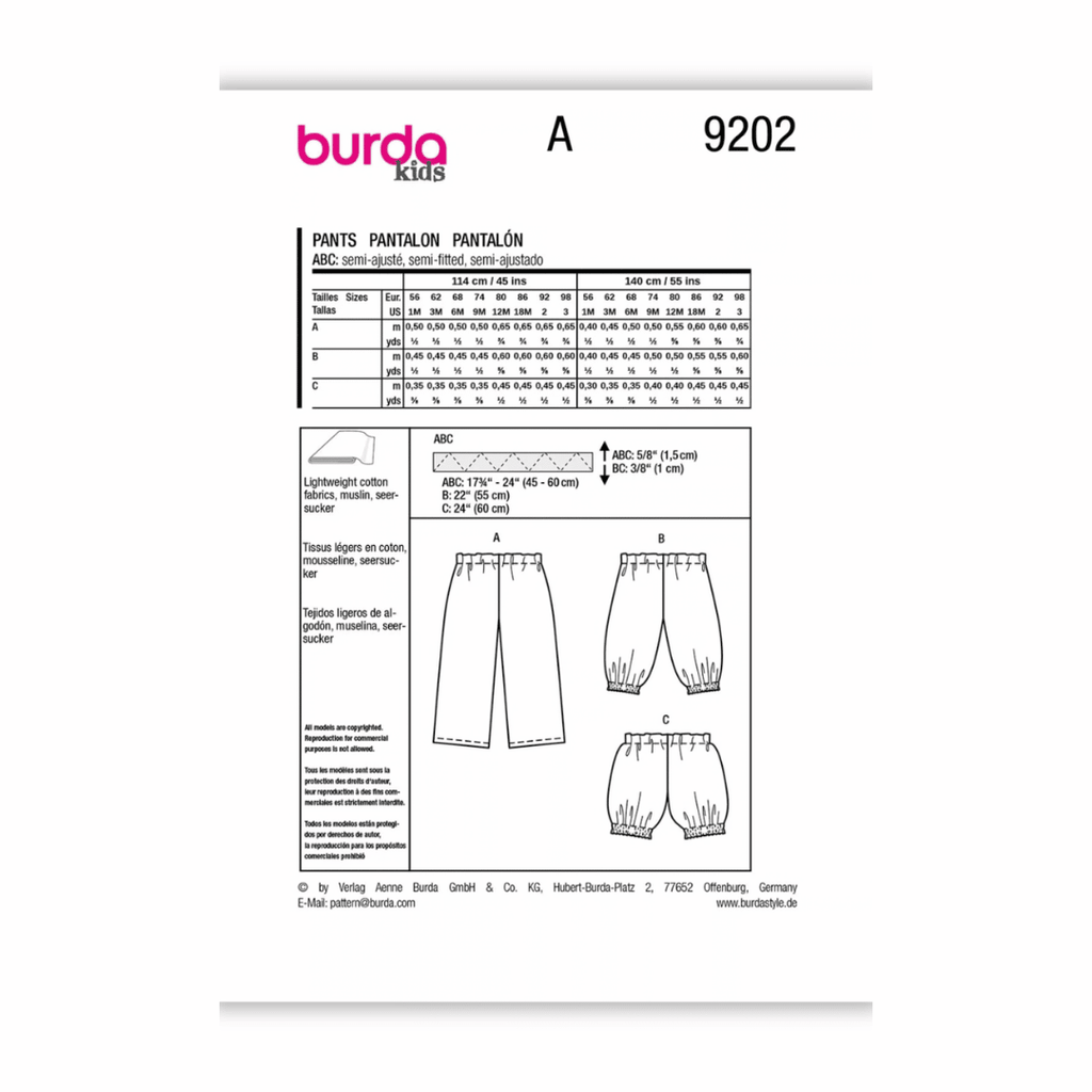 Burda Style - Baby Pants - Super Easy - #9202