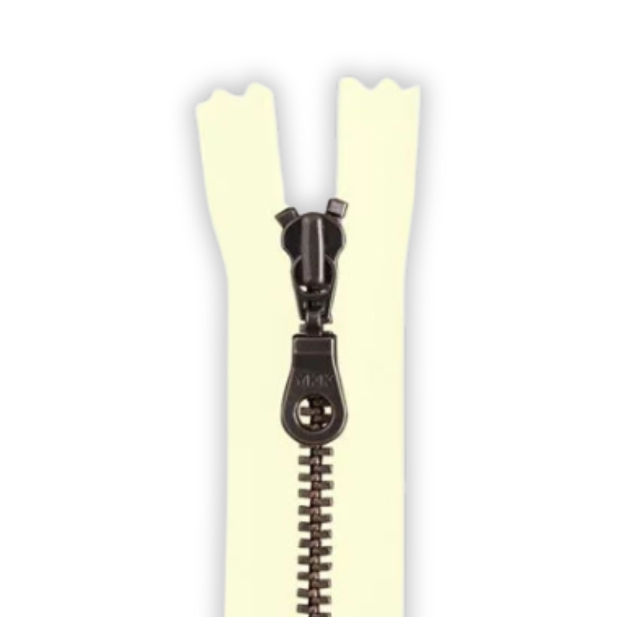 YKK Metal Zipper - Antique White with Antique Brass Donut Pull