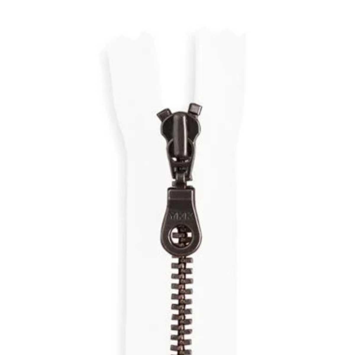 YKK Metal Zipper - White with Antique Brass Donut Pull