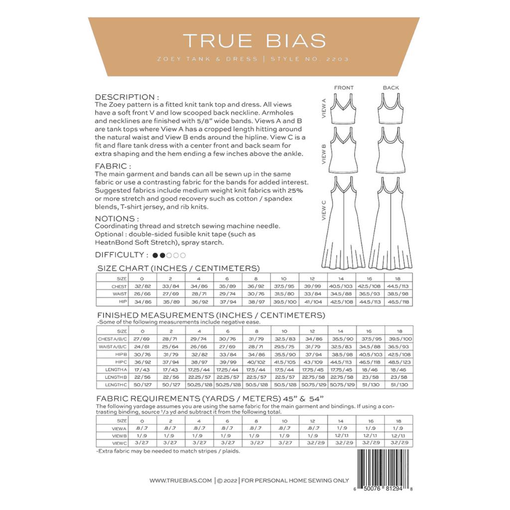 True Bias - Zoey Tank & Dress 0-18