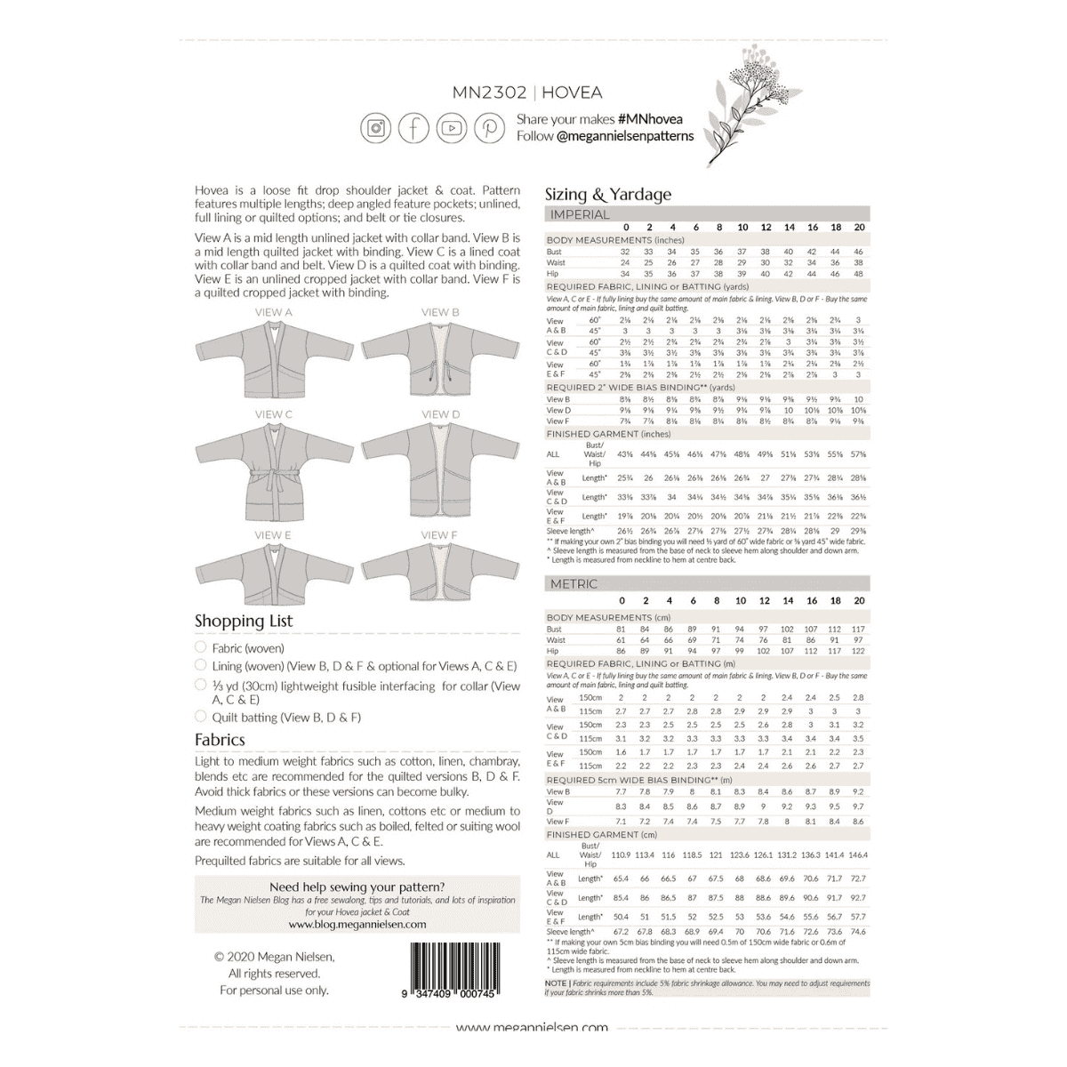Megan Nielsen Patterns - Hovea Jacket & Coat