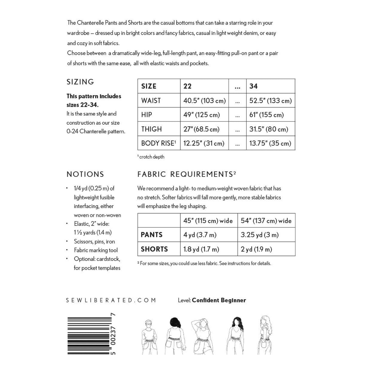 Sew Liberated - Chanterelle Pants and Shorts Pattern - 22-34