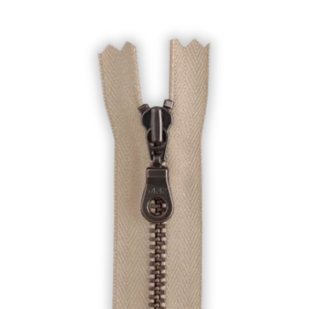 YKK Metal Zipper - Light Beige with Antique Brass Donut Pull