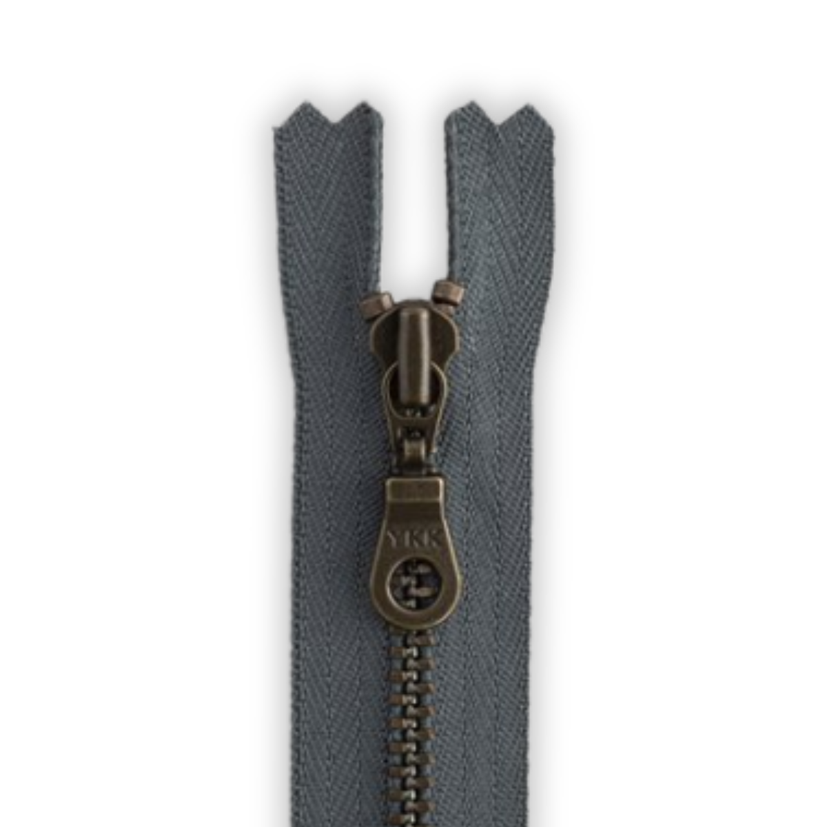 YKK Metal Zipper - Galena Grey with Antique Brass Donut Pull