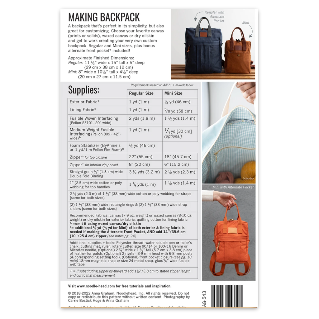 Noodlehead - Making Backpack - 2 Sizes
