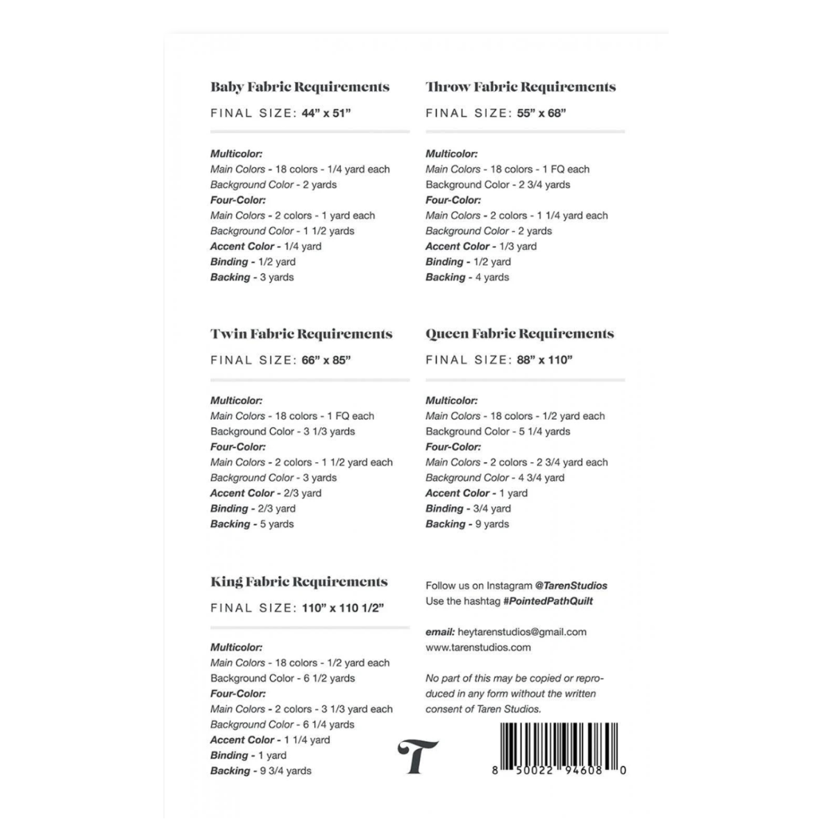 Taren Studios - Pointed Path Quilt Pattern