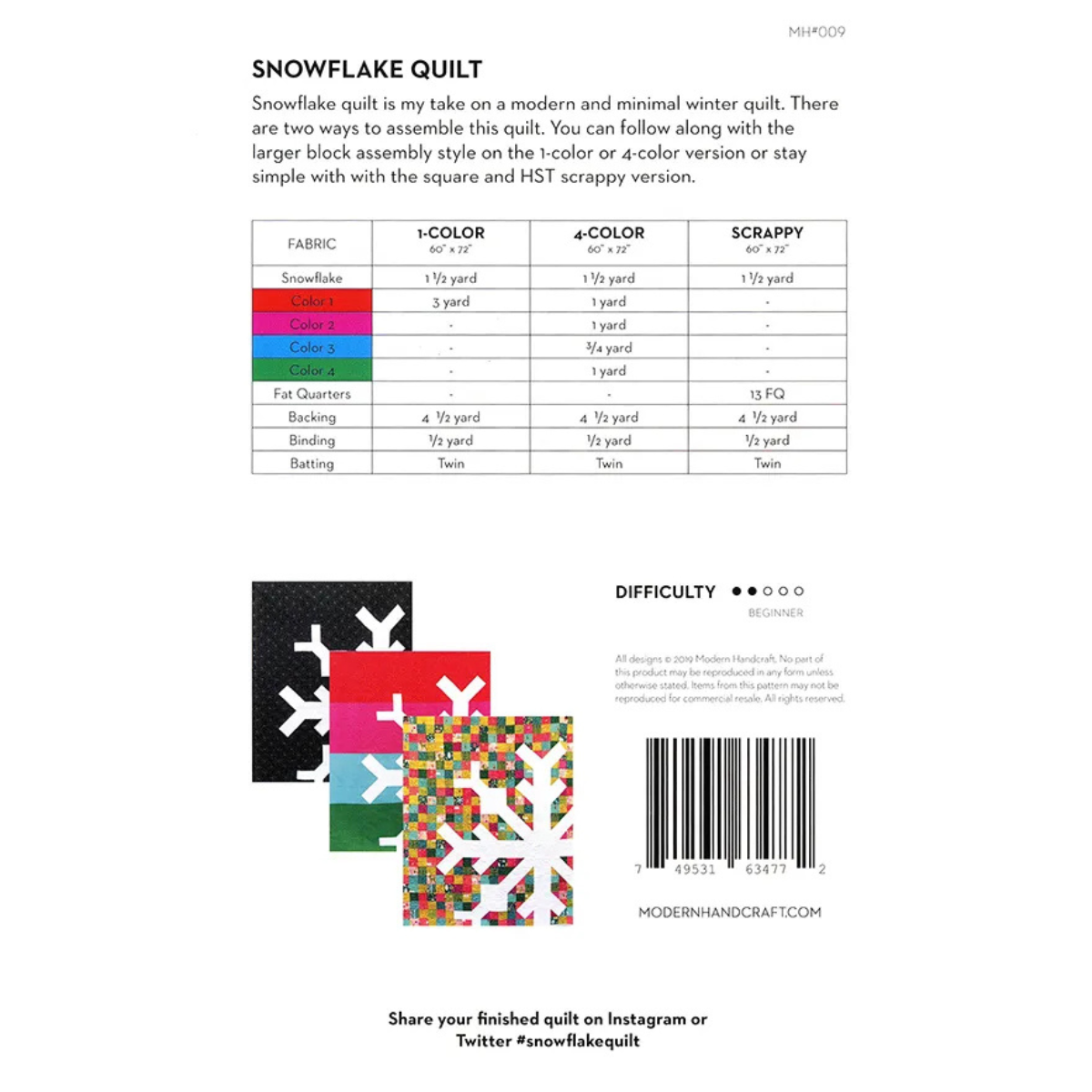 Modern Handcraft - Snowflake Quilt Pattern