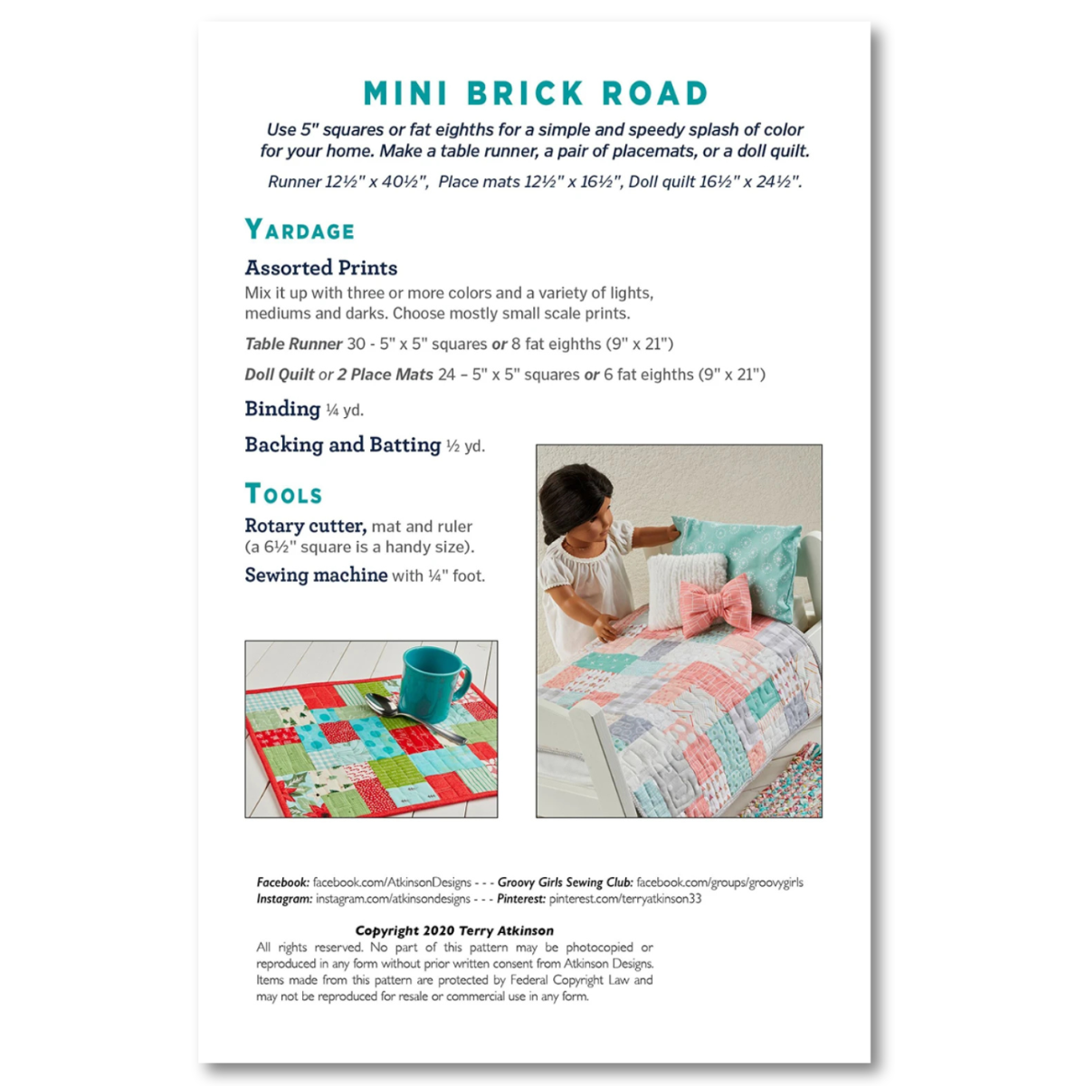 Atkinson Designs - Mini Brick Road Table Runner/Placemat/Doll Blanket