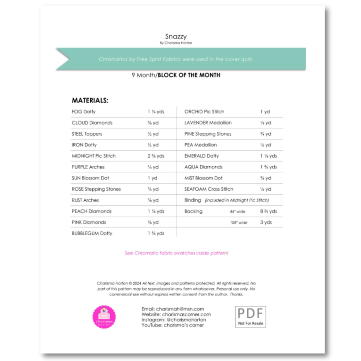 Snazzy BOM Quilt Pattern