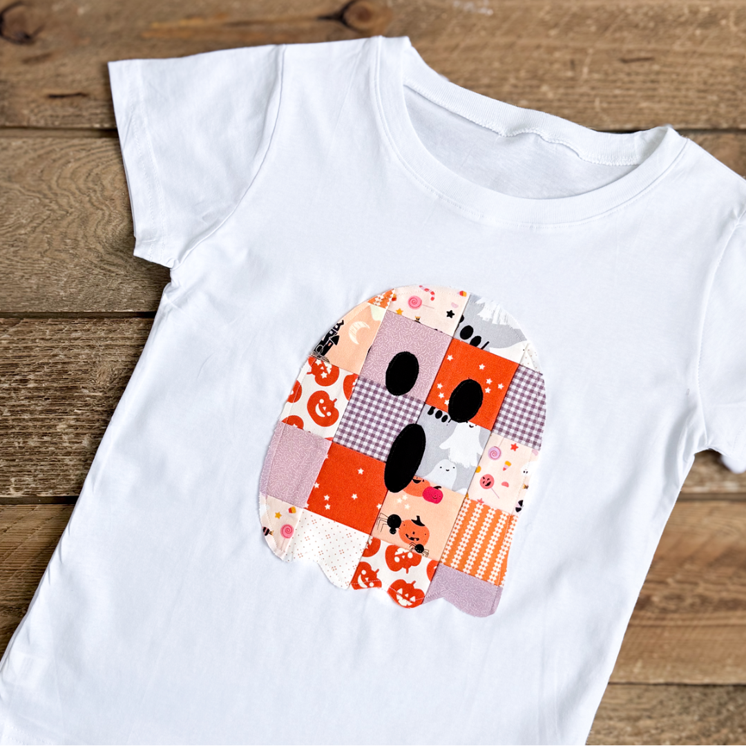 kids night out: patchwork boo t-shirt