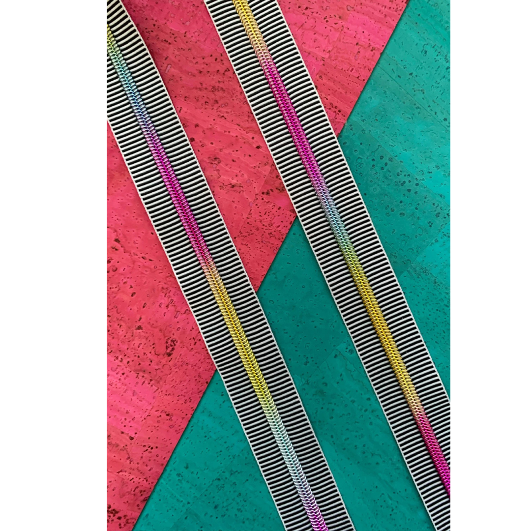 Zipper Tape - 3yds - Black Stripe (Rainbow Teeth)