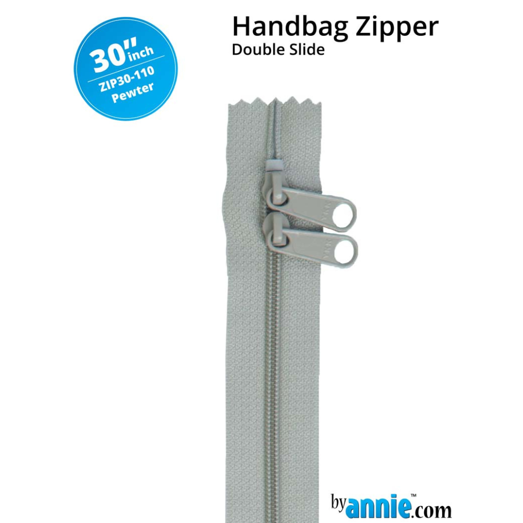 Handbag Zipper - 30" Double Slide - Pewter 