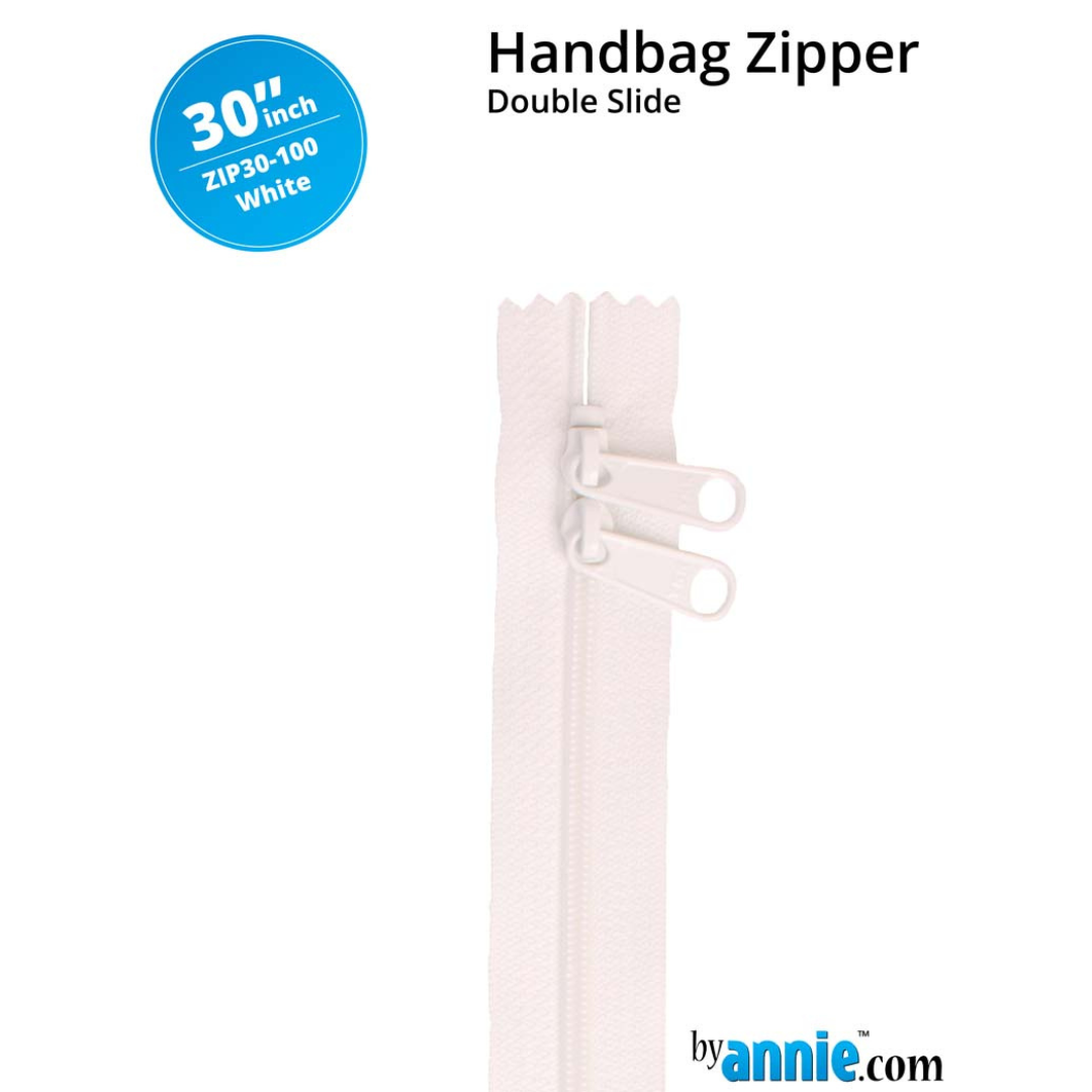 Handbag Zipper - 30" Double Slide - White