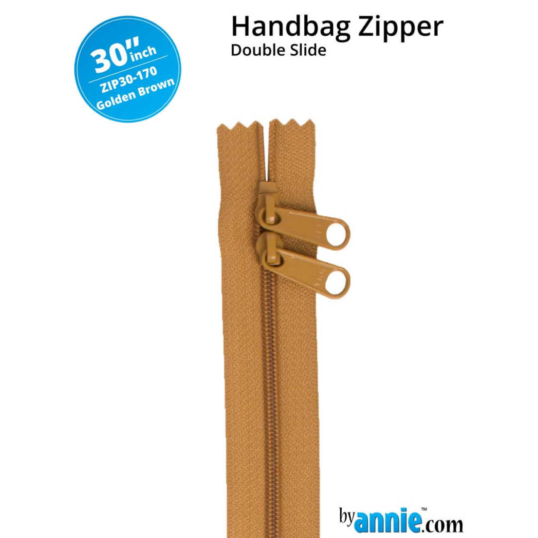 Handbag Zipper - 30" Double Slide - Golden Brown