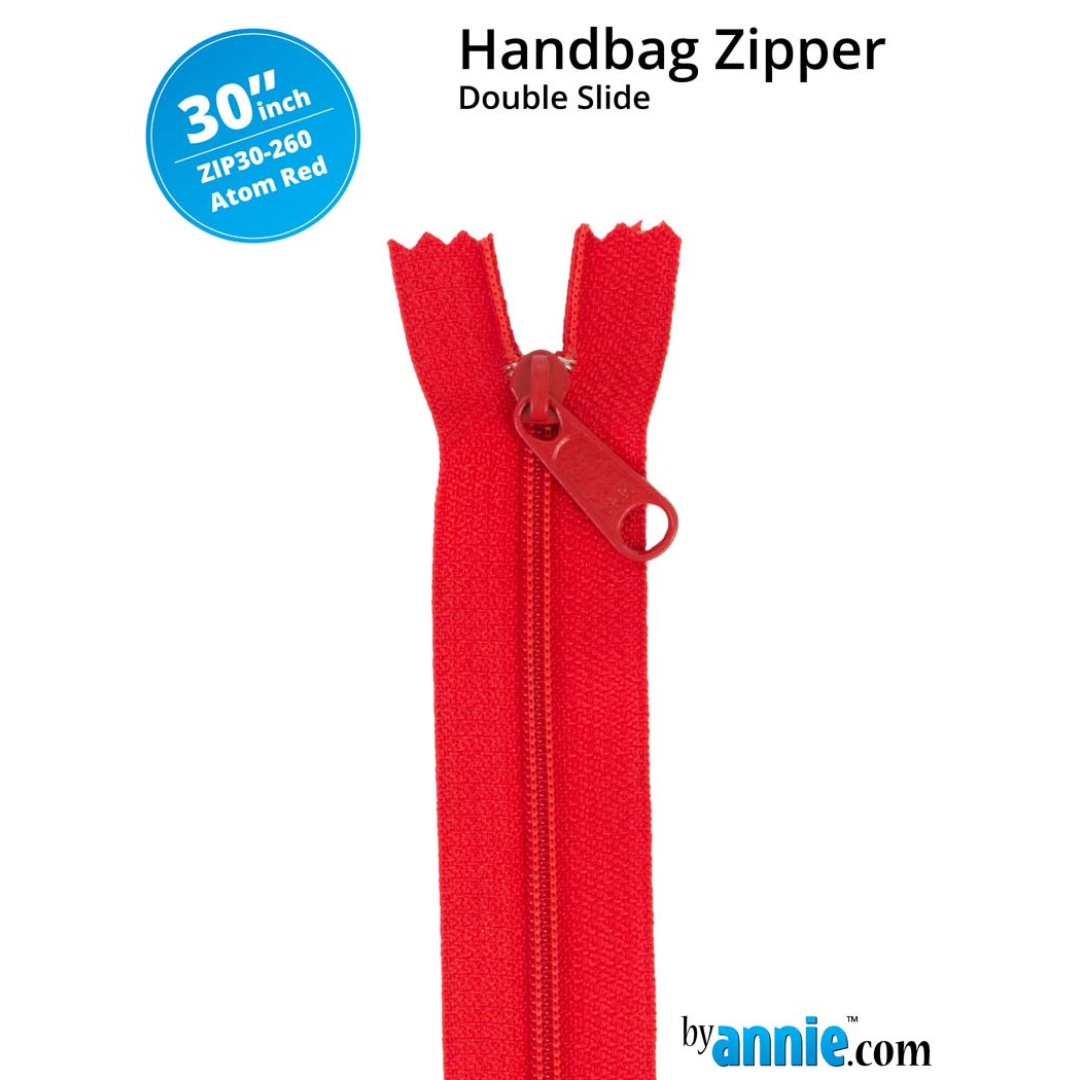 Handbag Zipper - 30" Double Slide - Atom Red