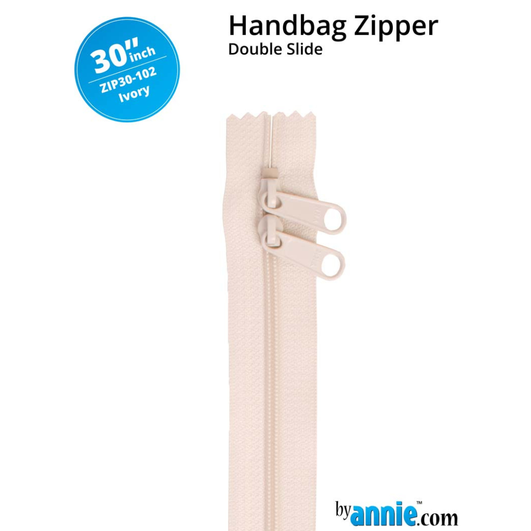 Handbag Zipper - 30" Double Slide - Ivory