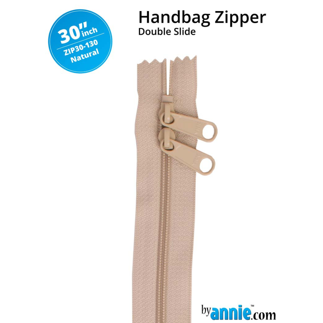 Handbag Zipper - 30" Doubles Slide - Natural
