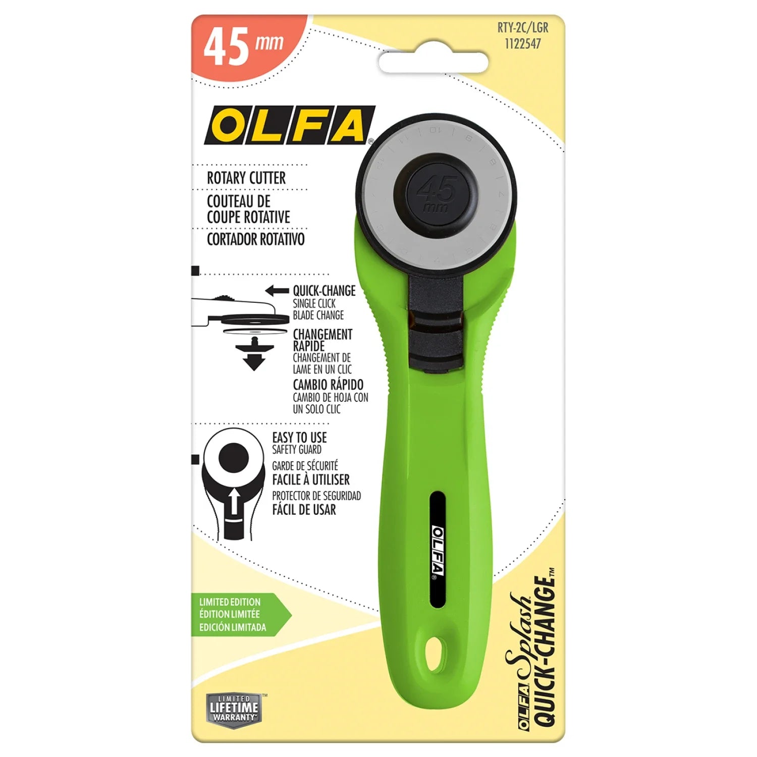 Rotary Cutter: OLFA 45mm Quick-Change - Lime