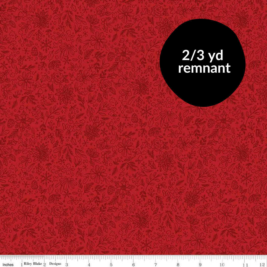 Remnant - 2/3 yard - Charming Christmas - Floral Outline - Red
