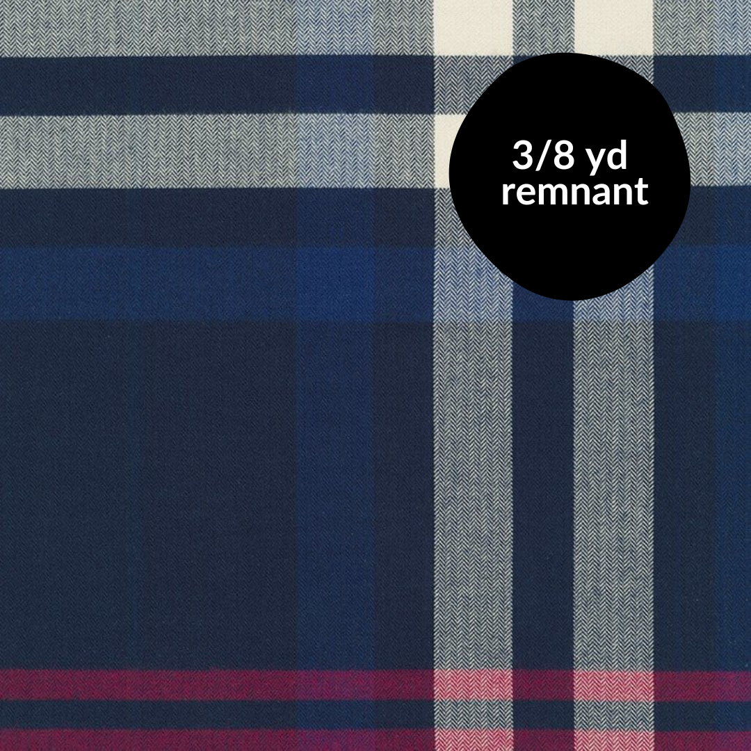 Remnant - 3/8yd Porto Flannel - Engineering Plaid Indigo