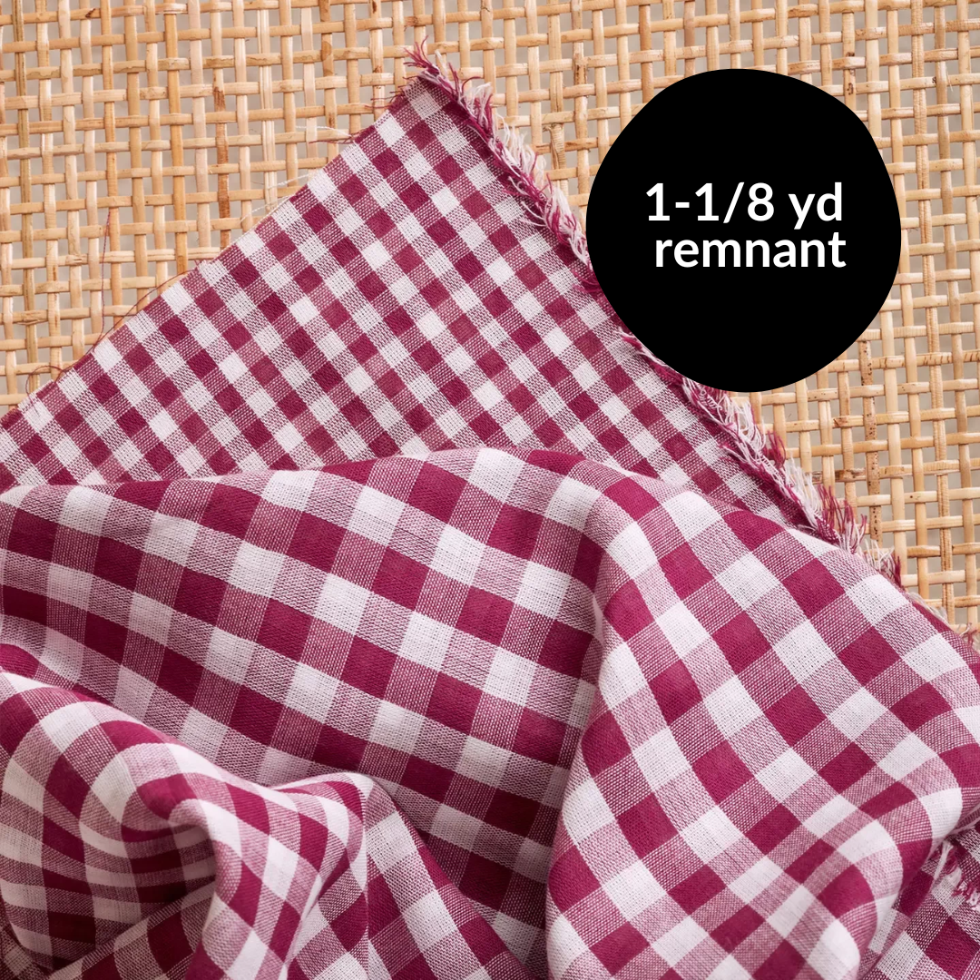 Remnant - 1-1/8yd Atelier Brunette Gingham Double Gauze - Dahlia 