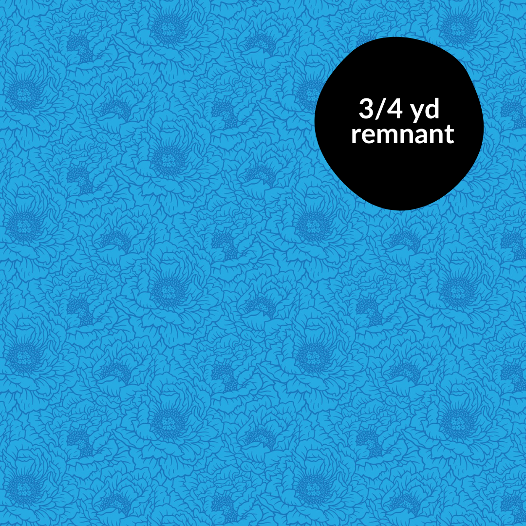 Remnant - 3/4yd Full Bloom - Peony - Blue