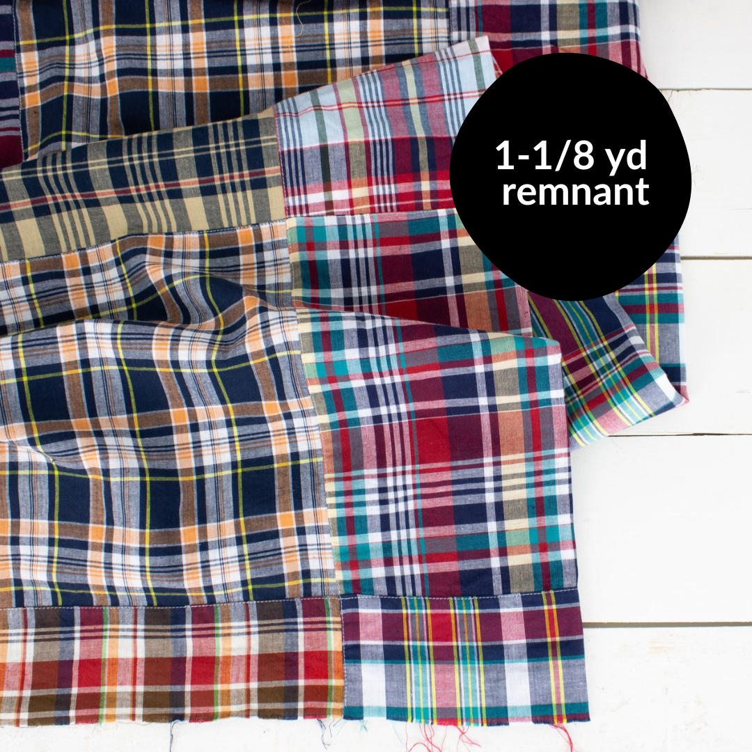 Remnant - 1-1/8yd Cotton Madras Plaid 