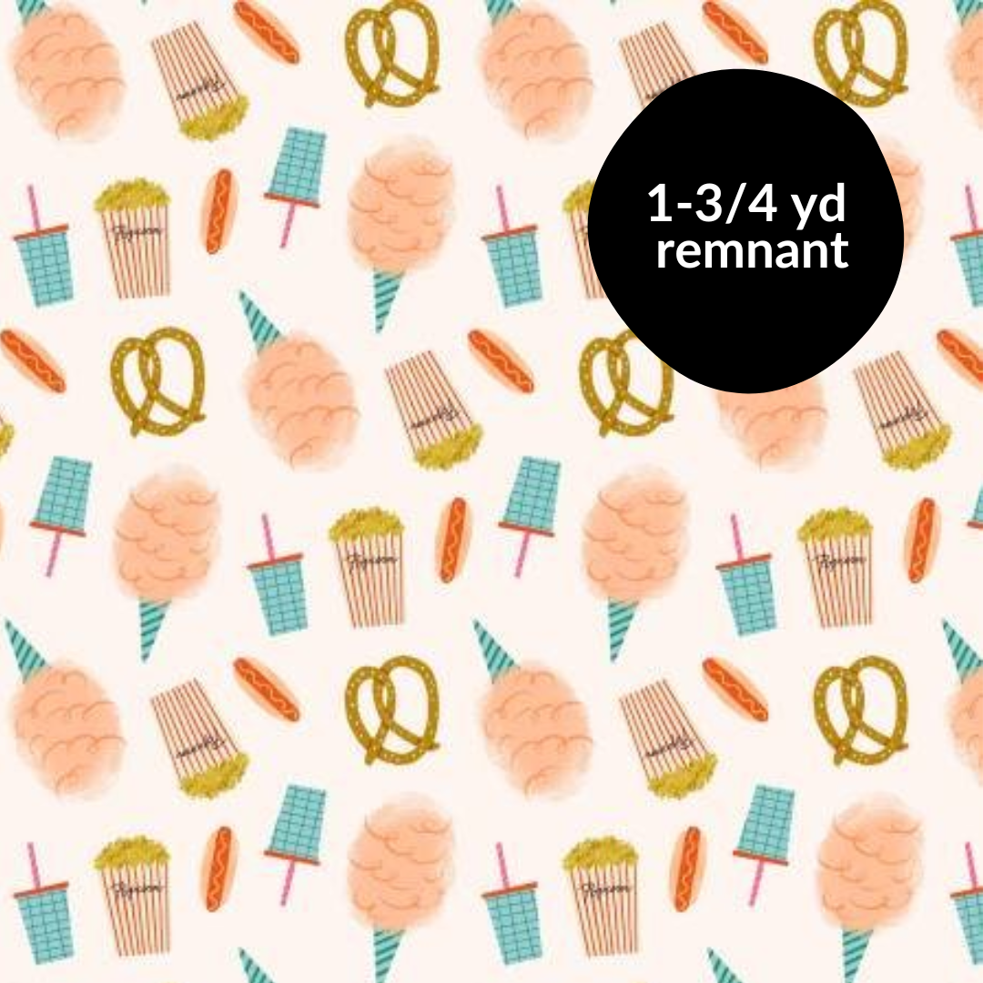 Remnant - 1-3/4yd Ticket To Ride - Snacks - Pearl
