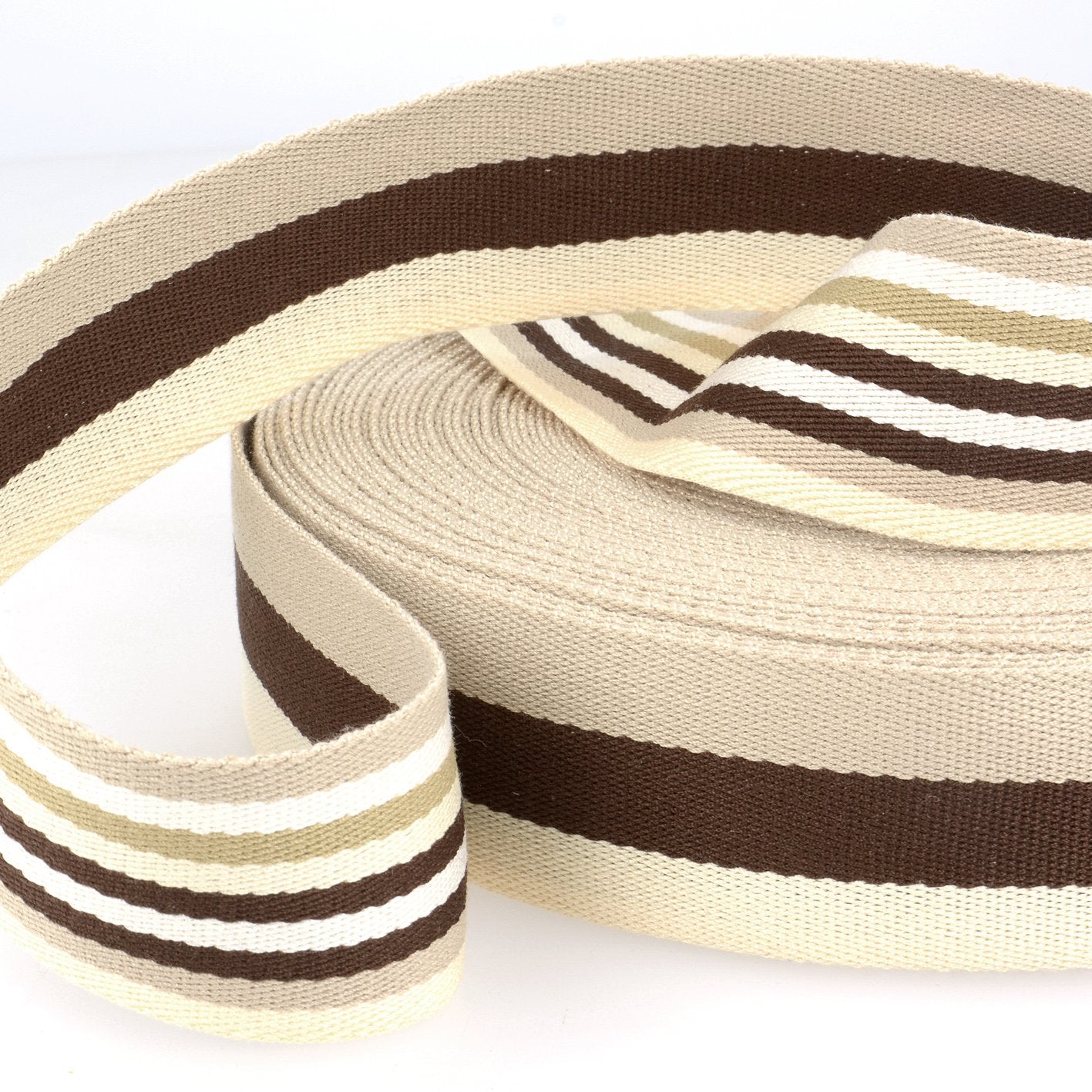 Cotton Webbing - 1-1/2" Wide - Stripe Double Face - Brown (40)