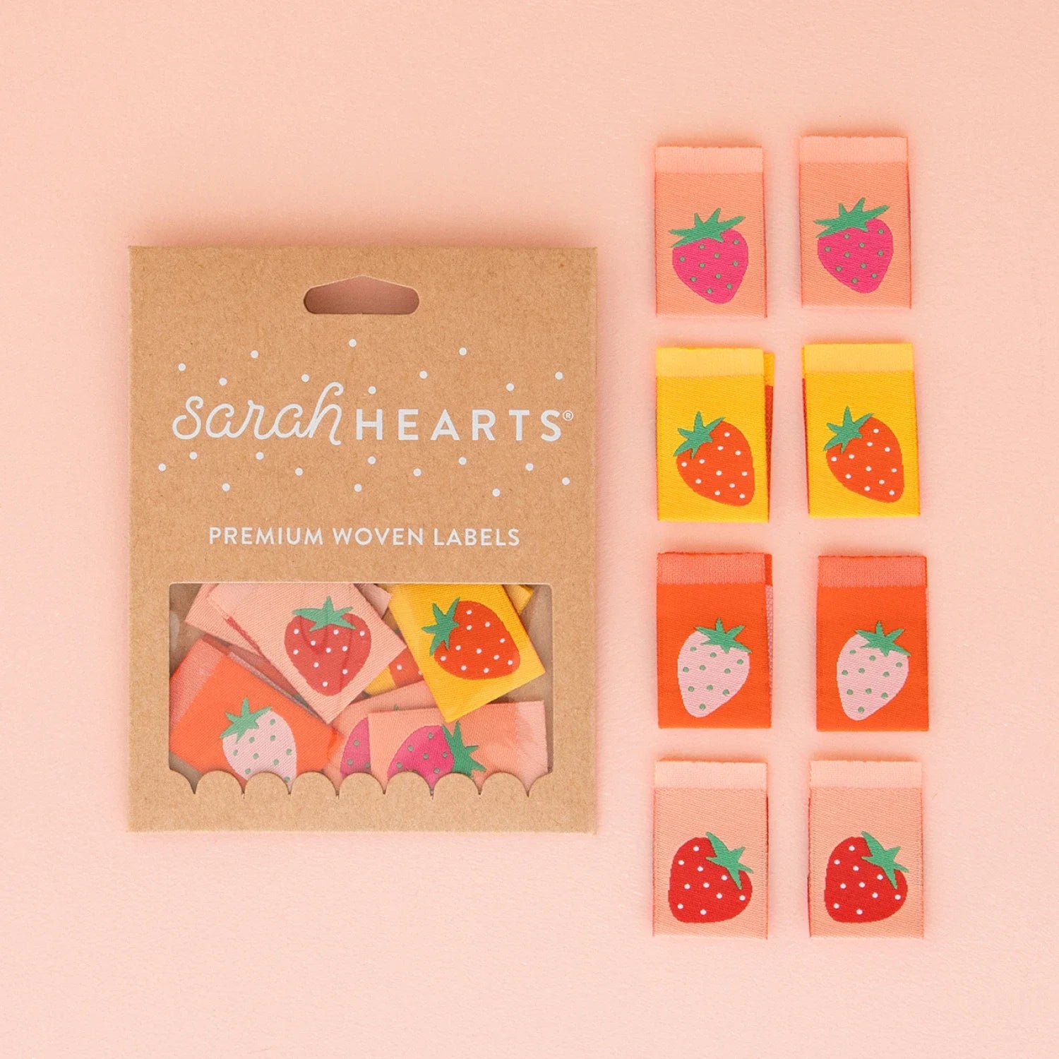 Sarah Hearts - Multipack Woven Labels - Strawberries