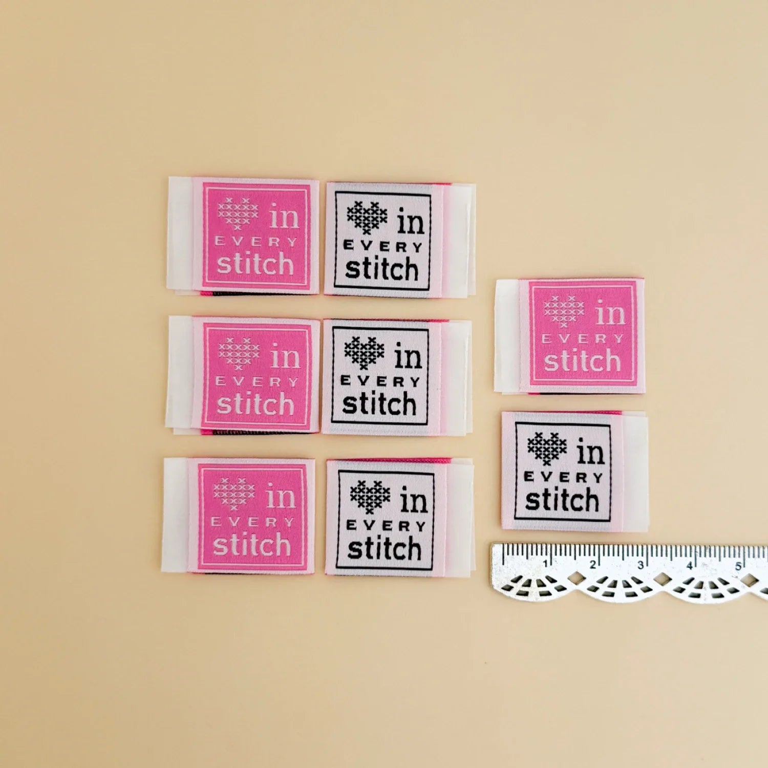 Minki Kim Woven Labels - Pink Stitch