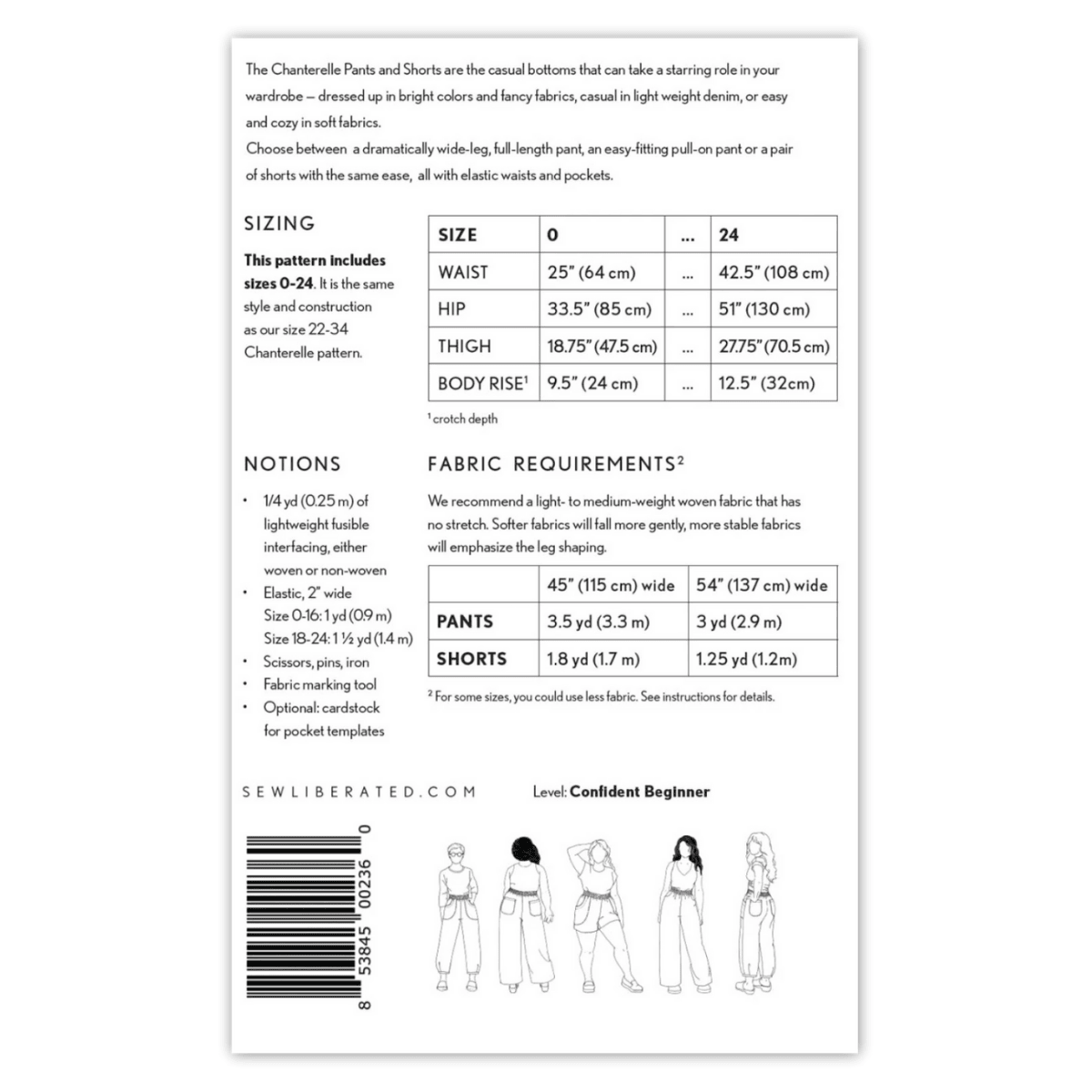 Sew Liberated - Chanterelle Pants and Shorts Pattern - Sizes 0-24