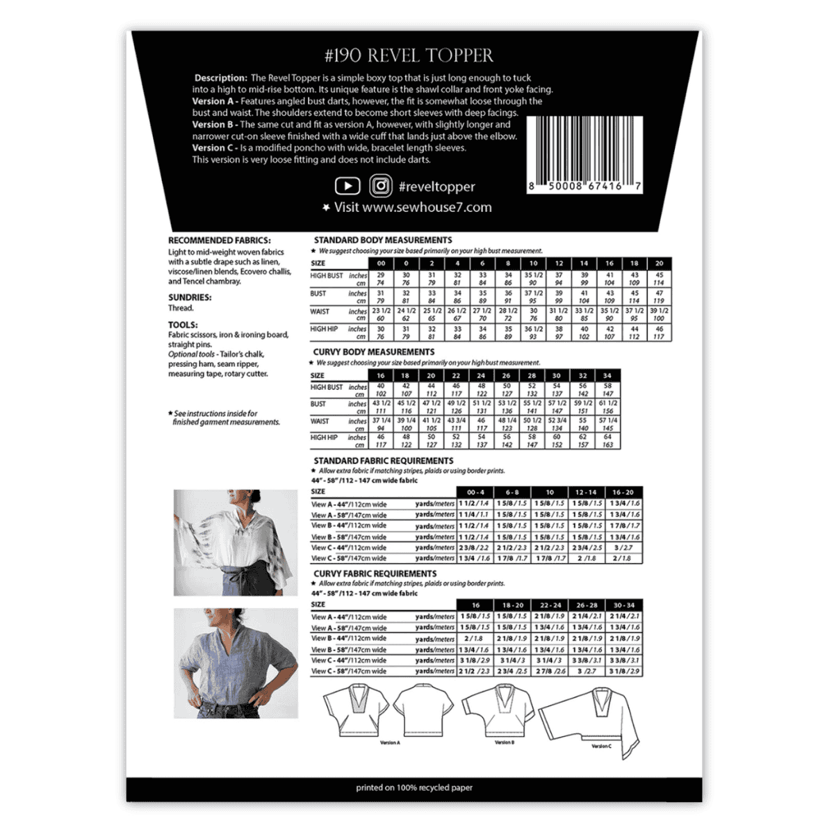 Sew House Seven - Revel Topper - Standard + Curvy Sizes