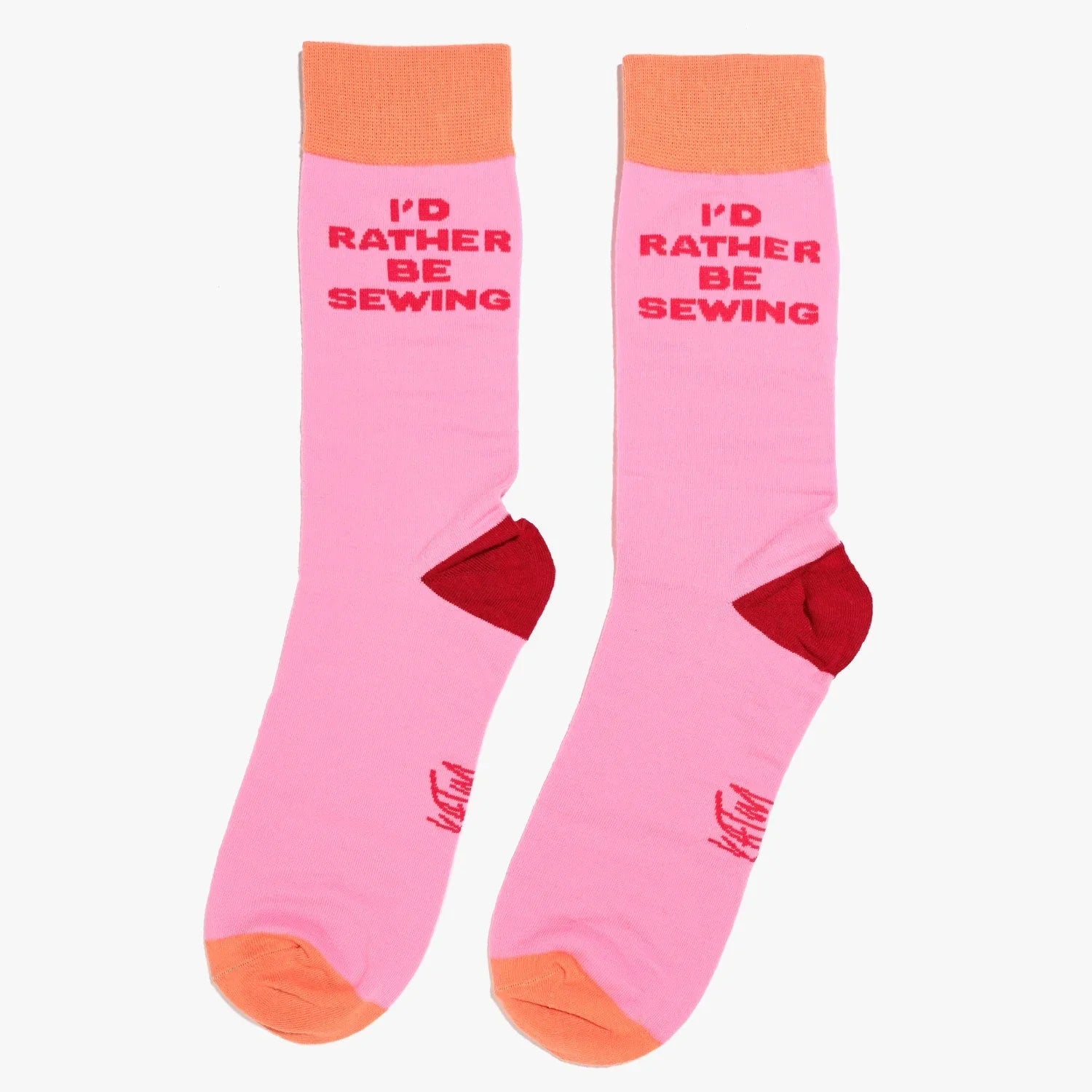 "I'd Rather be Sewing" Socks - Pink/Orange 