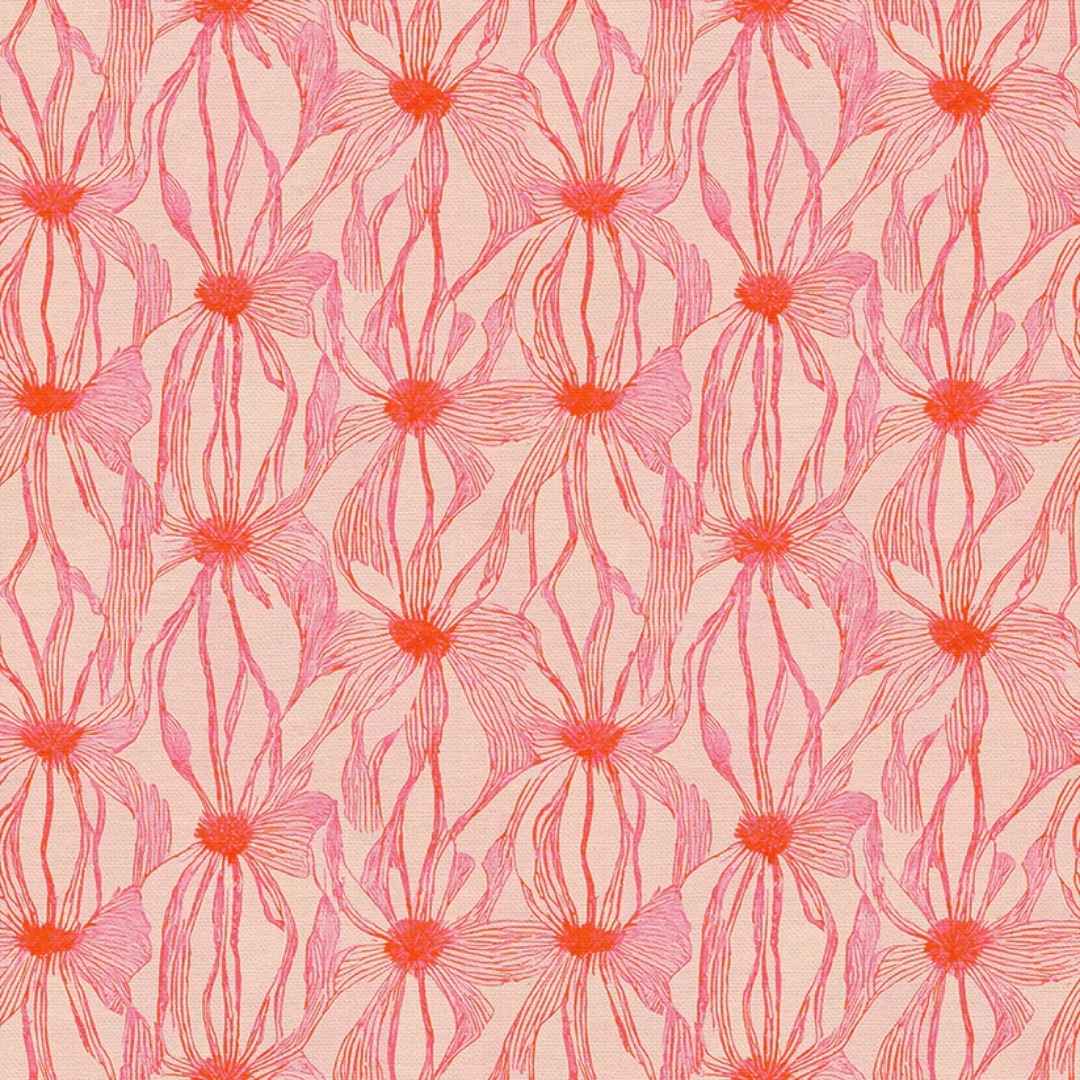 Abstract Florals Rayon - Linework Red on Cream