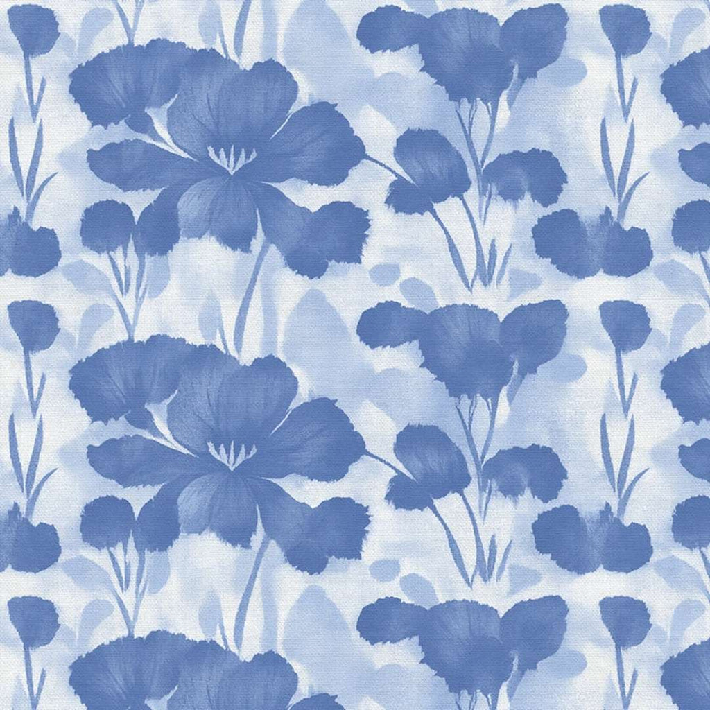 Abstract Florals Rayon - Blue on White