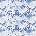 Abstract Florals Rayon - Whimsical Petals White on Blue