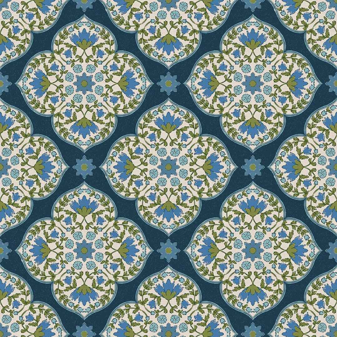 Blockprint Chic Rayon - Mandalas Blue/Green