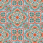Blockprint Chic Rayon - Light Blue/Red