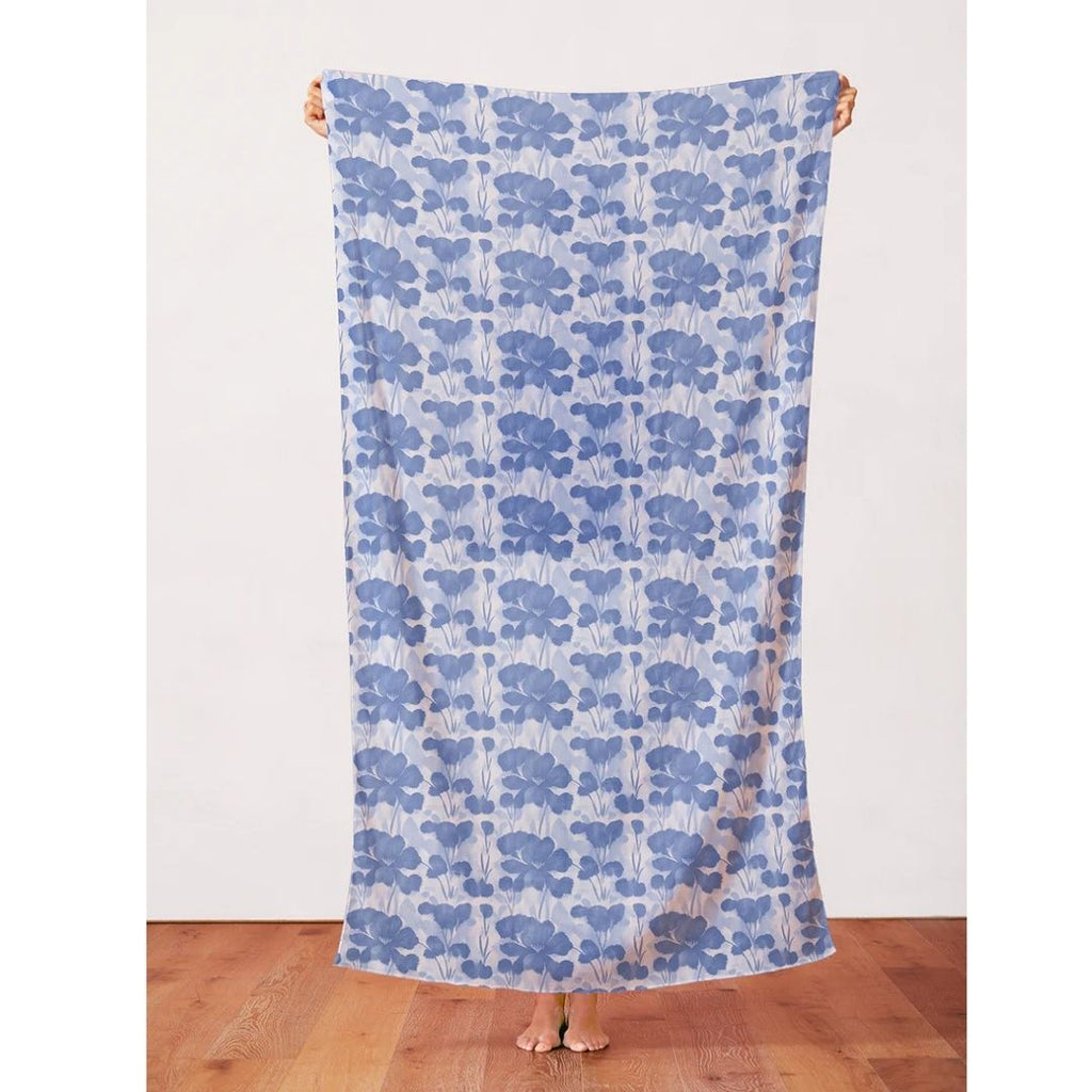 Abstract Florals Rayon - Blue on White