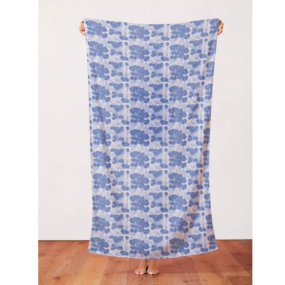 Abstract Florals Rayon - Blue on White