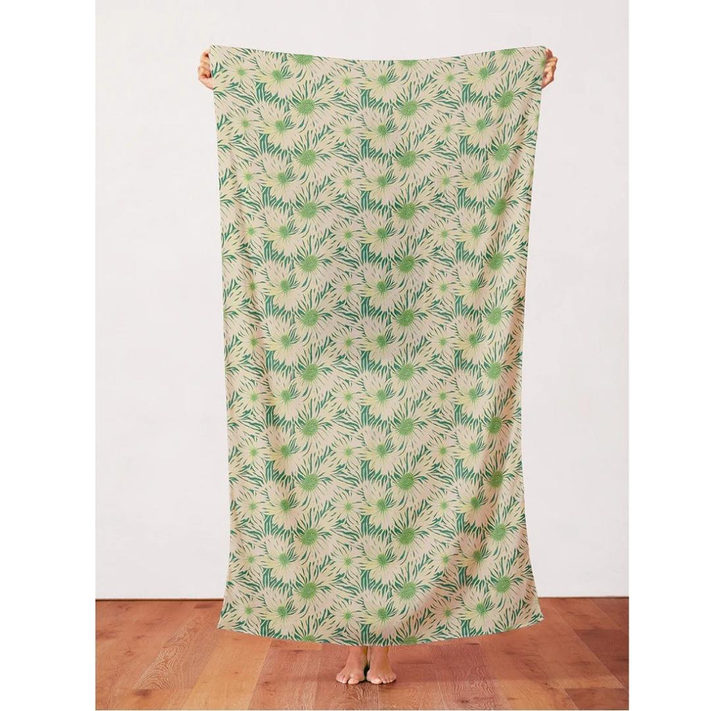 Abstract Florals Rayon - Whimsical Petals Chartreuse on Green