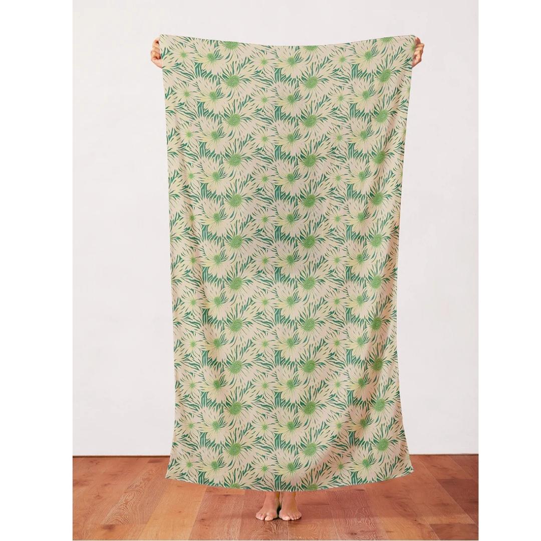 Abstract Florals Rayon - Whimsical Petals Chartreuse on Green