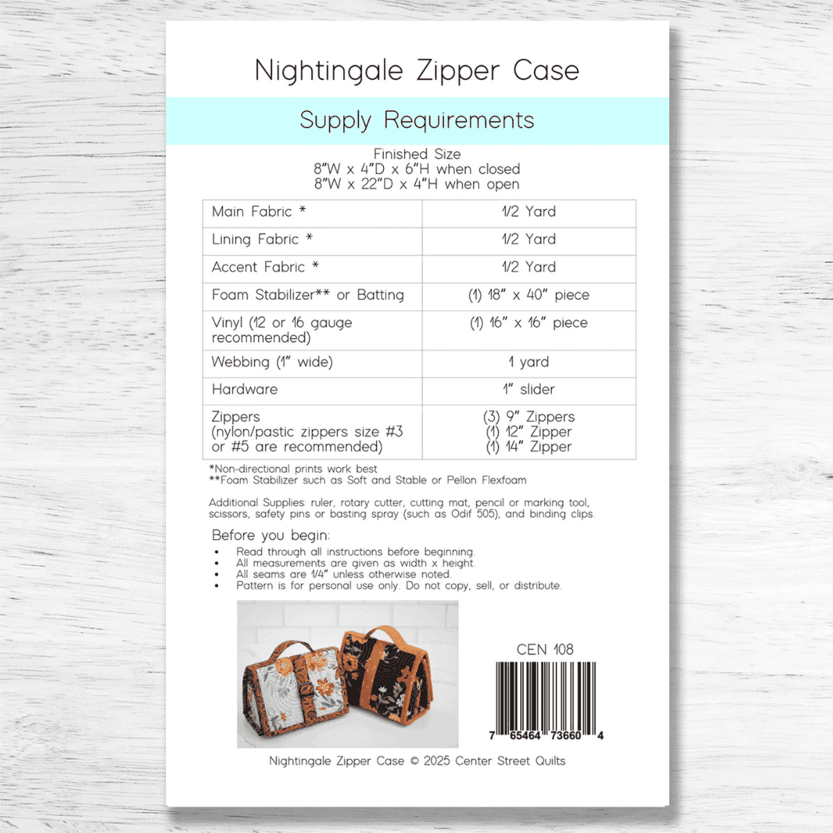 Center Street Quilts - Nightingale Zipper Case